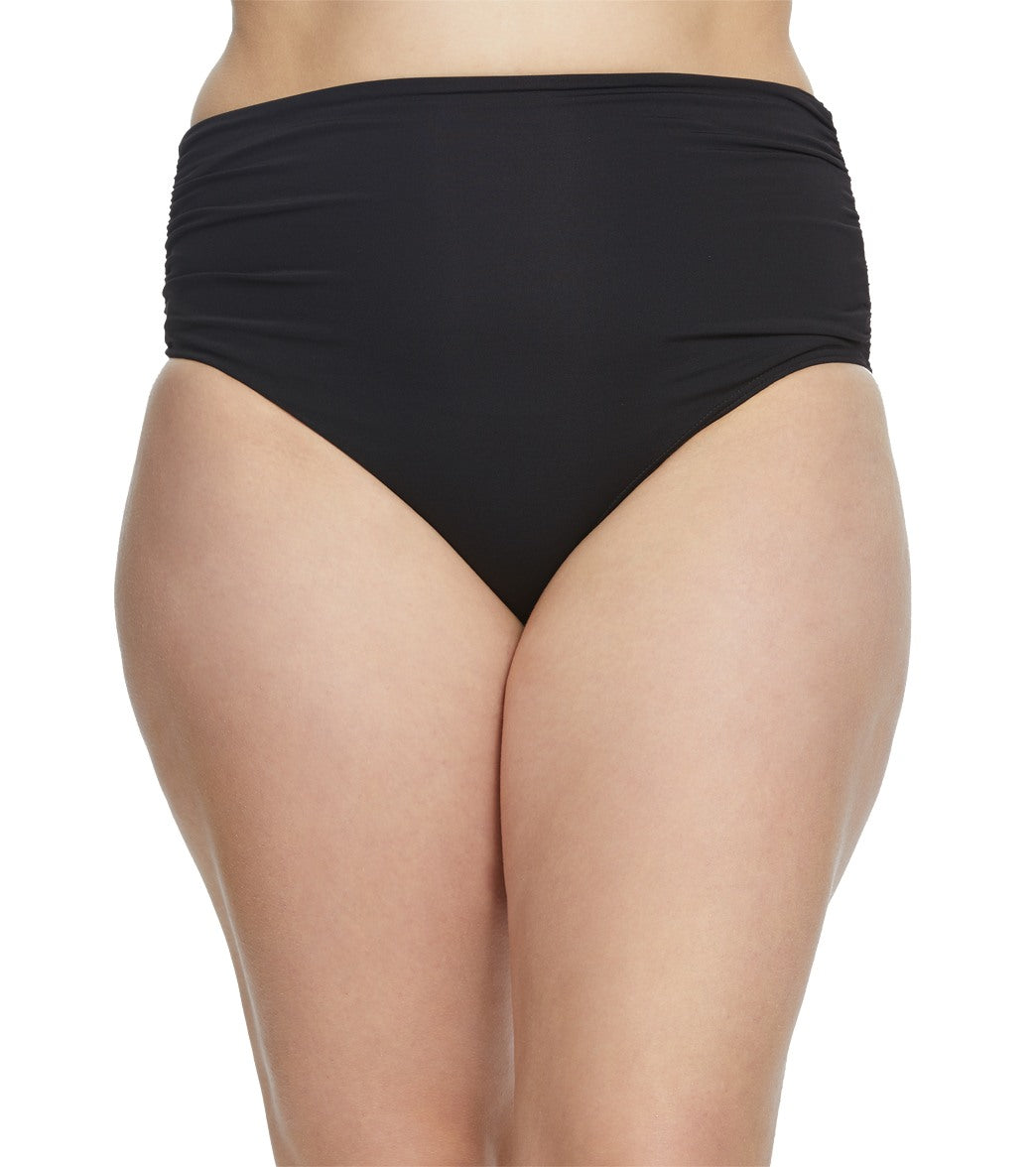 Anne Cole Plus Size Live In Color Shirred High Low Bikini Bottom - Black 18W - Swimoutlet.com