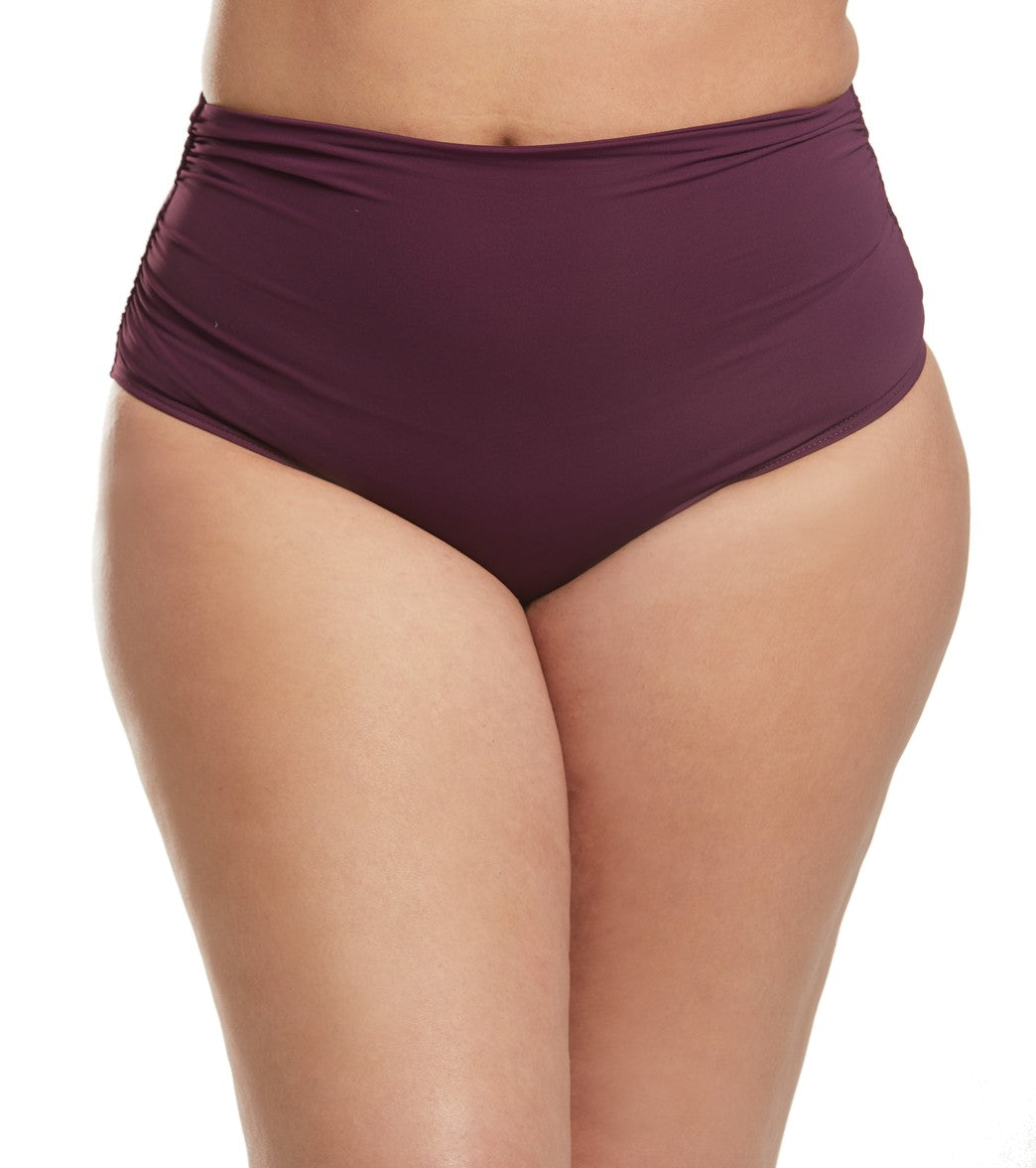 Anne Cole Plus Size Live In Color Shirred High Low Bikini Bottom - Aubergine 20W - Swimoutlet.com