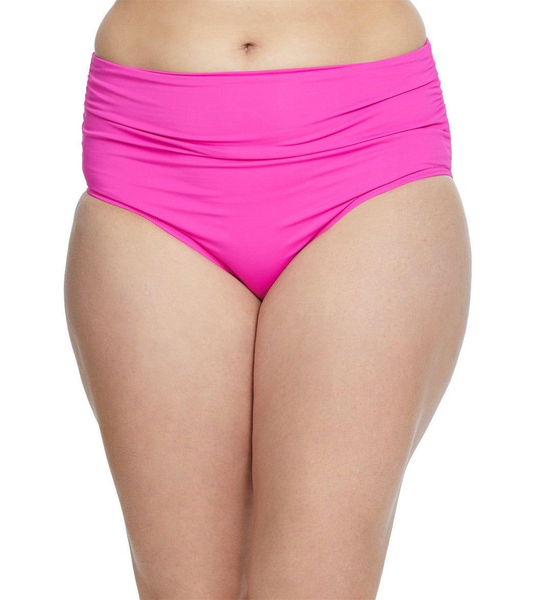 Anne Cole Plus Size Live In Color Shirred High Low Bikini Bottom - Cosmo Pink 18W - Swimoutlet.com
