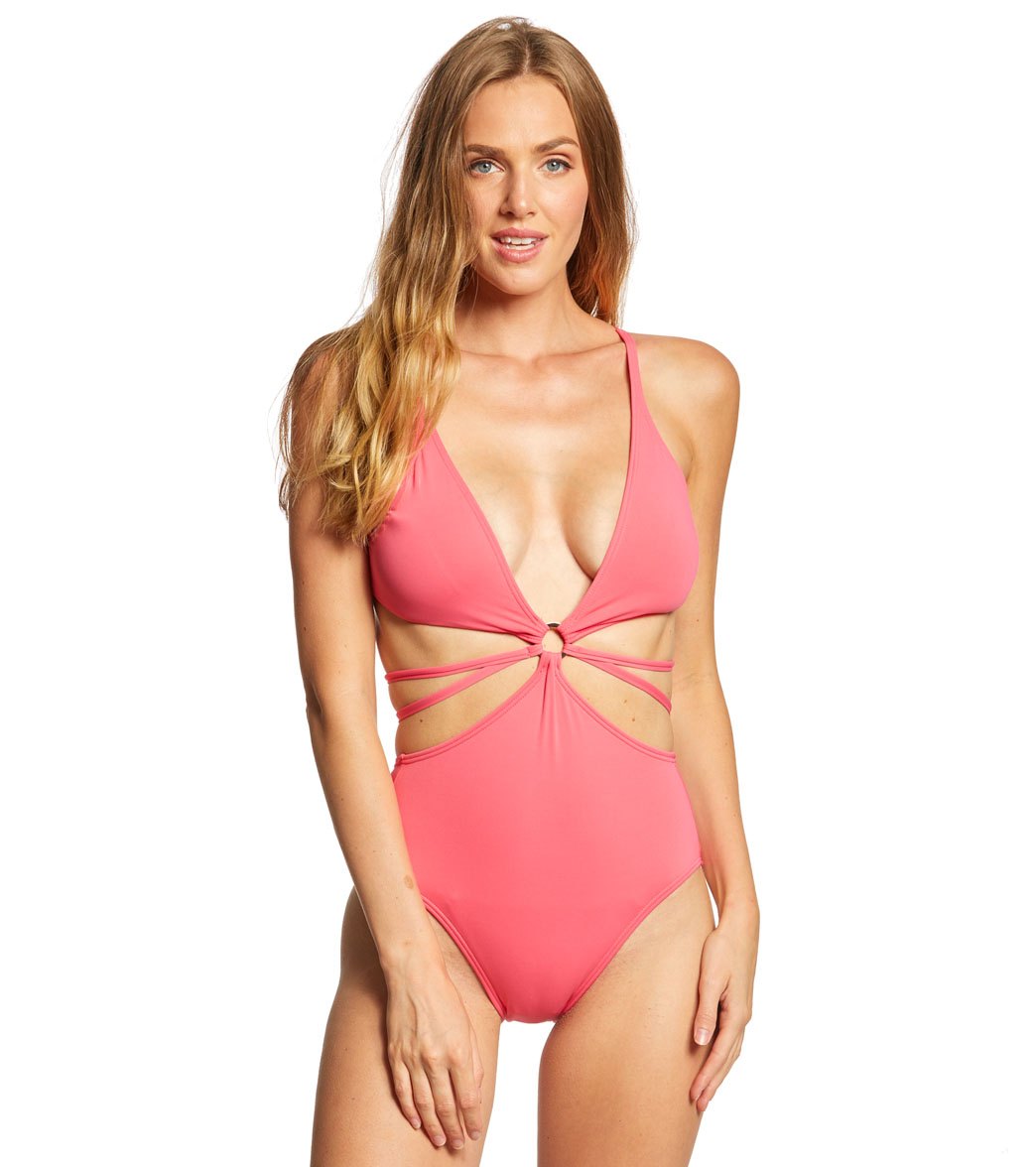 Vince Camuto Shore Shades Strappy One Piece Swimsuit - Hibiscus 12 - Swimoutlet.com