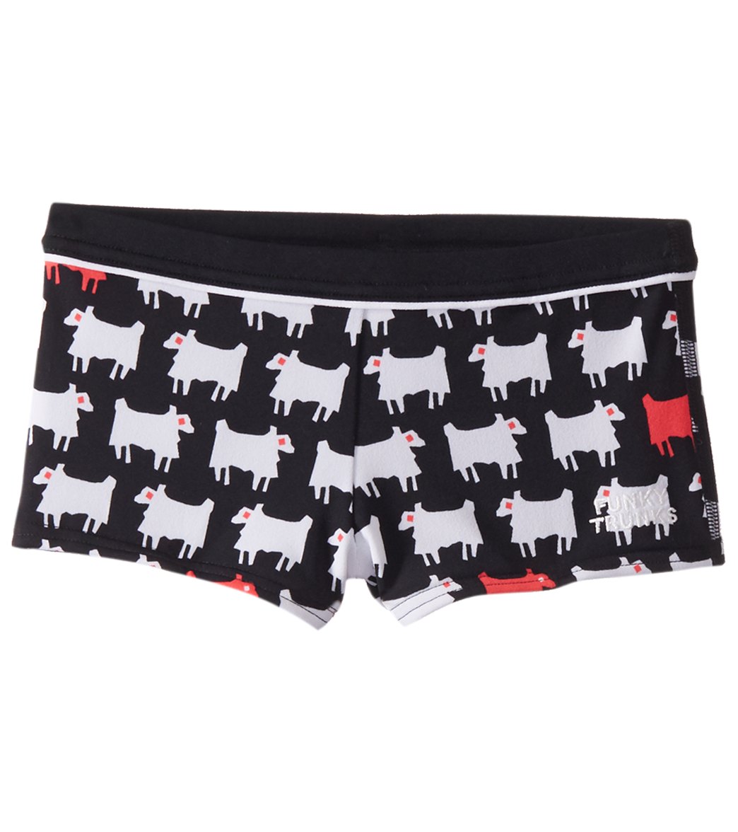 Funky Trunks Toddler Boys' Angry Ram Square Leg Trunk Brief Swimsuit - Black/Red/White 1T Polyester - Swimoutlet.com