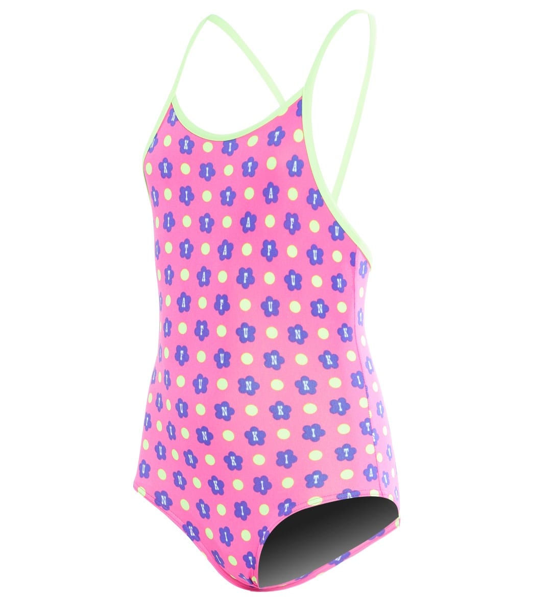 Funkita Toddler Girls' Daisy Dots One Piece Swimsuit - Pink Purple 2T Polyester - Swimoutlet.com
