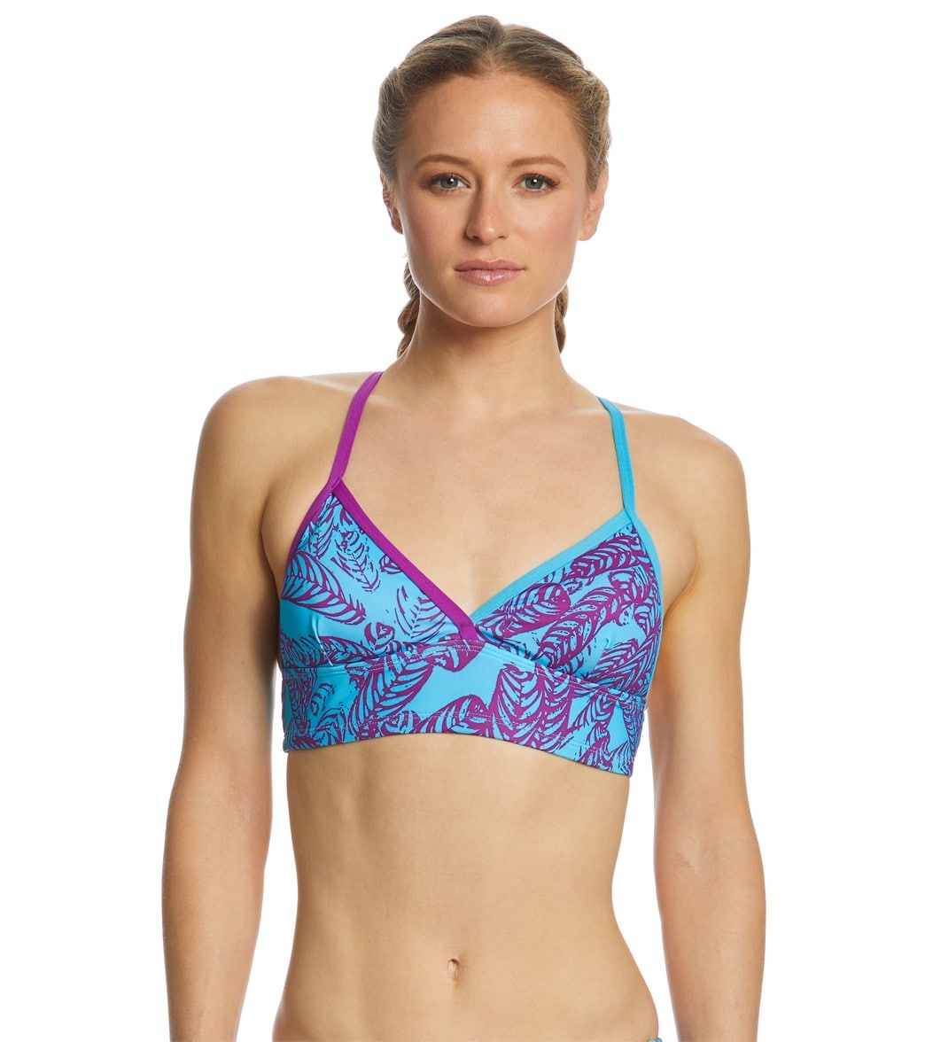 Dolfin Bellas Women's Pluma Longline Bikini Top - Teal/Purple Xs Size X-Small Polyester/Spandex - Swimoutlet.com