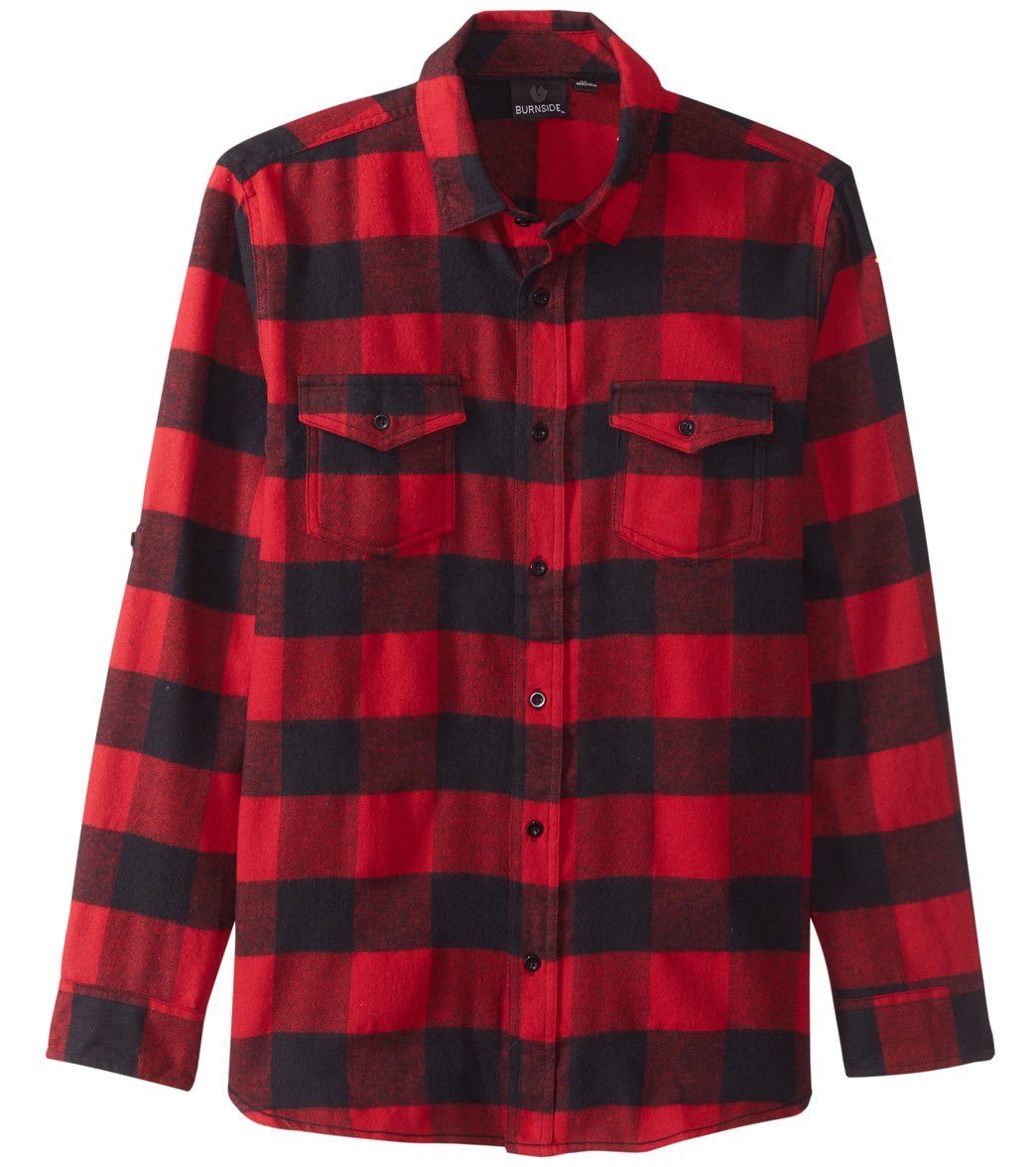 Yarn Dyed Long Sleeve Flannel Shirt - Red/Black Small Cotton - Swimoutlet.com