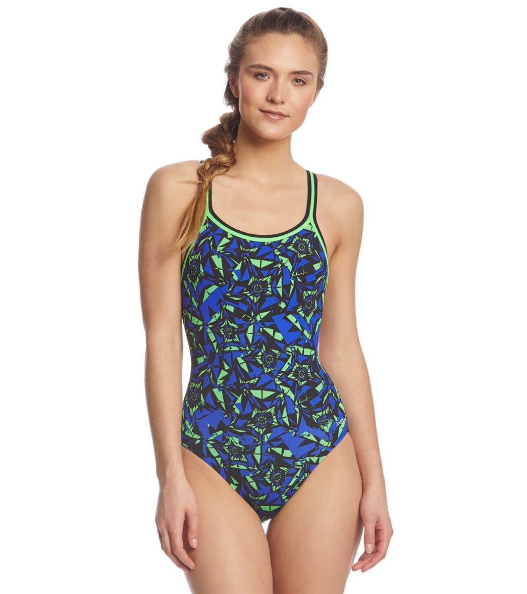 Dolfin Reliance Women's Ion Dbx V-Back One Piece Swimsuit - Blue/Green 28 Polyester - Swimoutlet.com