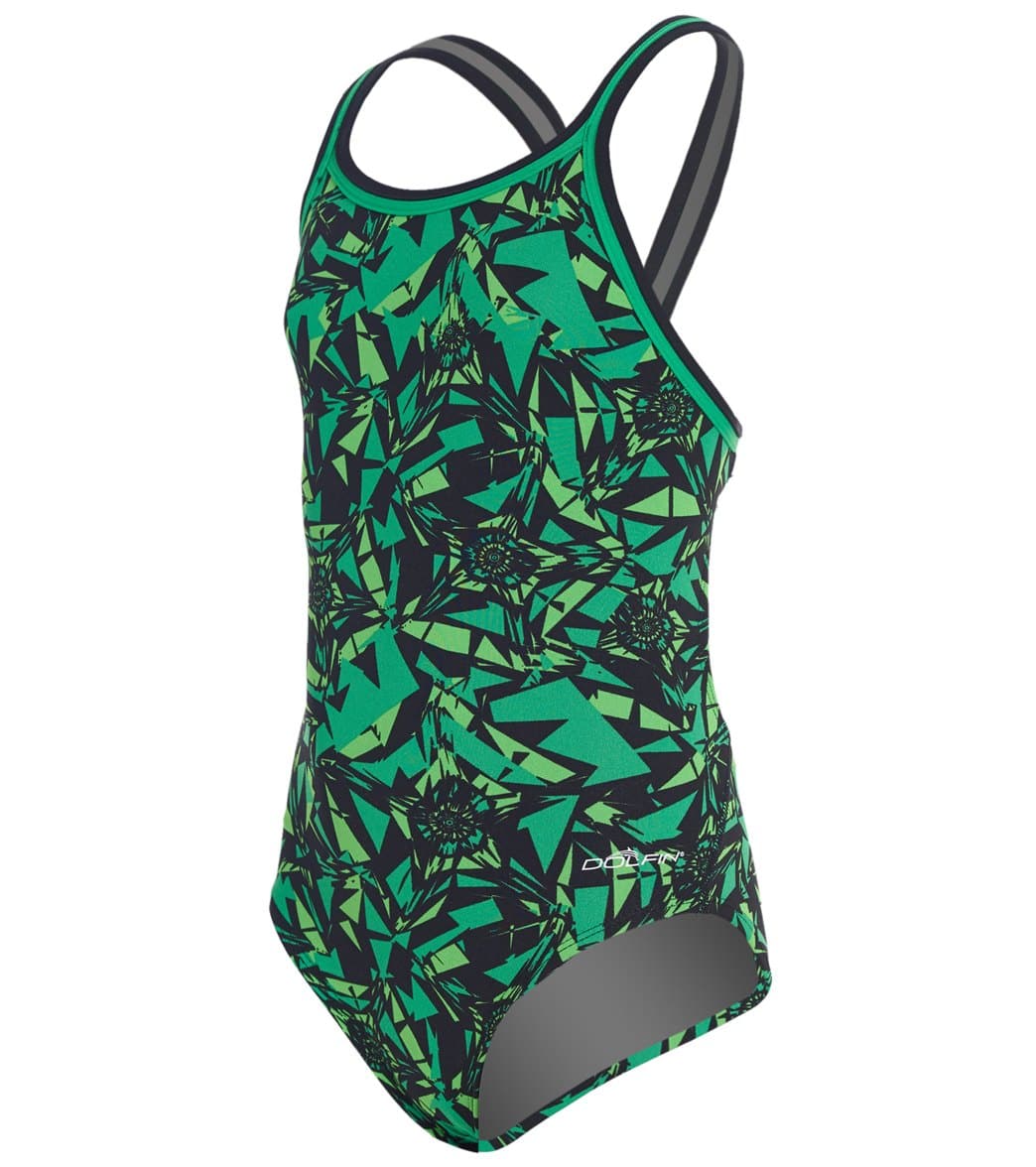 Dolfin Girls' Reliance Ion Dbx V-Back One Piece Swimsuit - Green 24 Polyester - Swimoutlet.com