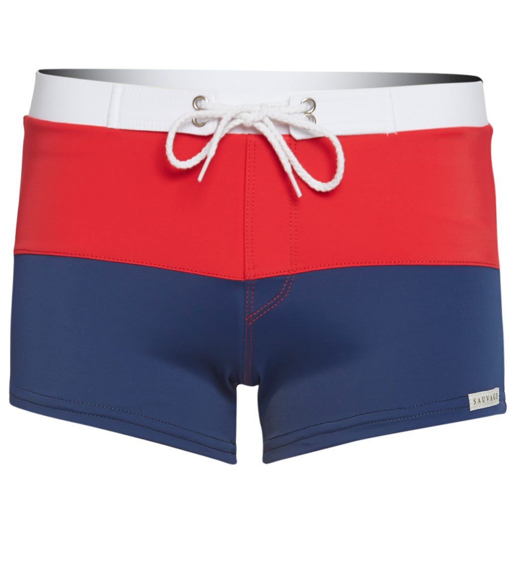 Sauvage Riviera Squarecut Swim Short - Navy/Red/White Small - Swimoutlet.com