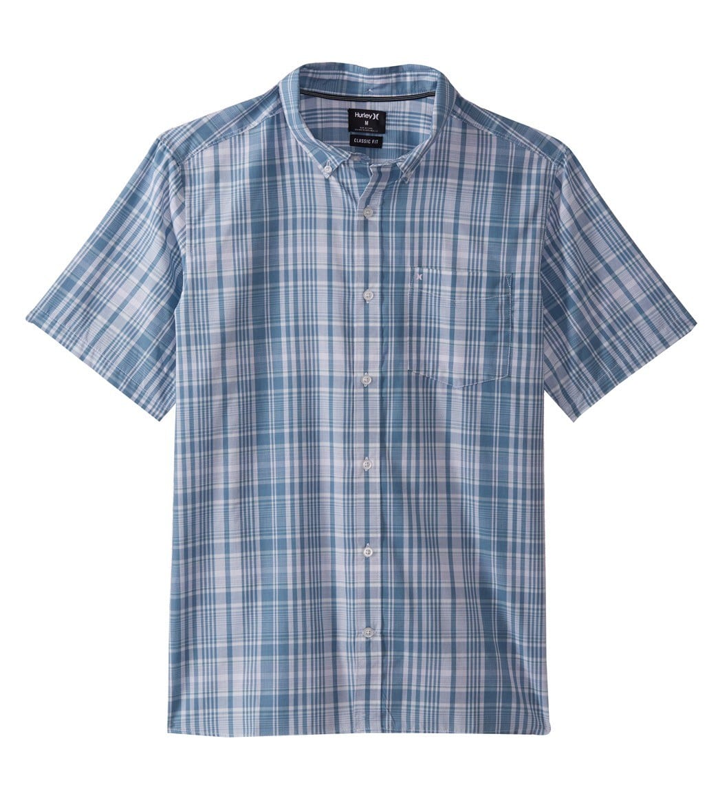 Hurley Men's Dri-Fit Johnny Short Sleeve Woven Shirt - Ocean Bliss Small Cotton/Cotton/Polyester - Swimoutlet.com