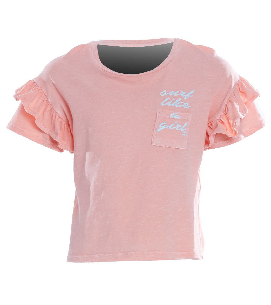 Billabong Girls' Tee Shirt Time Ruffle Sleeve - Sorbet Medium 10/12 Size Medium Cotton - Swimoutlet.com