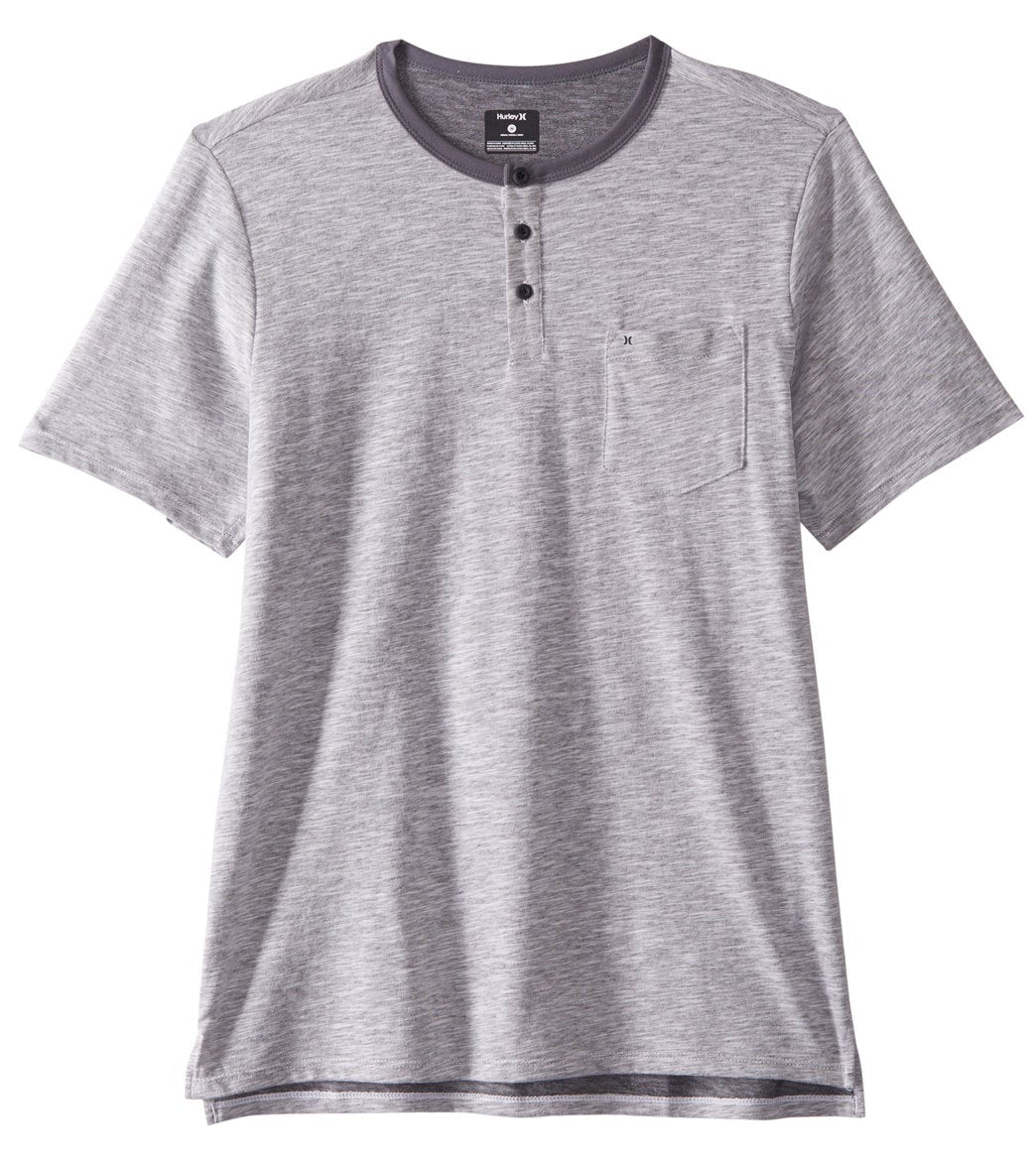 Hurley Men's Dri-Fit Lagos Henley Short Sleeve Shirt - Dk Grey Heather Small Cotton/Polyester - Swimoutlet.com