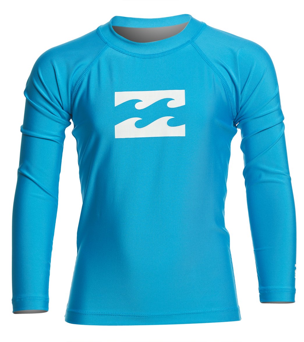 Billabong Boys' All Day Wave Performance Fit Long Sleeve Rash Guard - New Blue 2 Nylon/Spandex - Swimoutlet.com