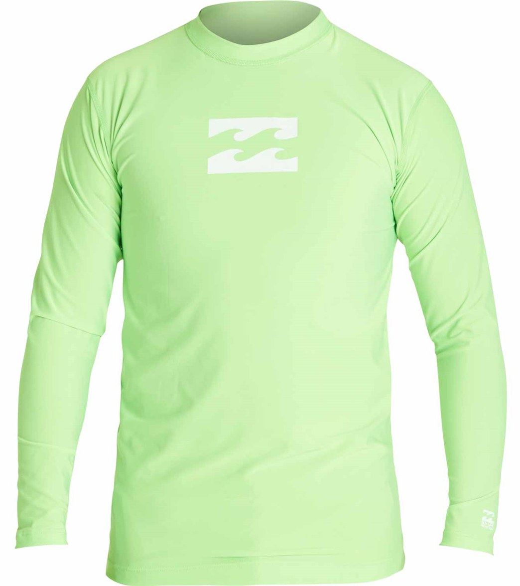 Billabong Boys' All Day Wave Performance Fit Long Sleeve Rash Guard - Neo Green 2 Nylon/Spandex - Swimoutlet.com