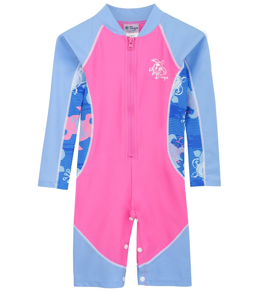 Tuga Girls' Hightide Long Sleeve Sunsuit 3 Mo-7 Yrs - Pink Wave 6/12 Mo Size Months - Swimoutlet.com
