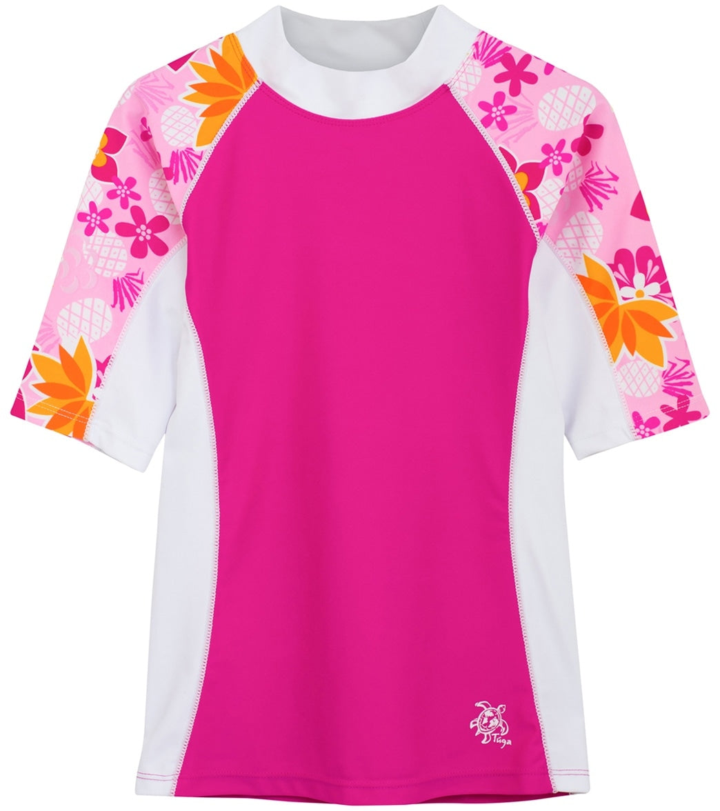 Tuga Girls' Tropical Punch Seaside Short Sleeve Rash Guard Toddler/Little/Big Kid - Taffy 2/3 Yrs Size Years Nylon/Spandex - Swimoutlet.com