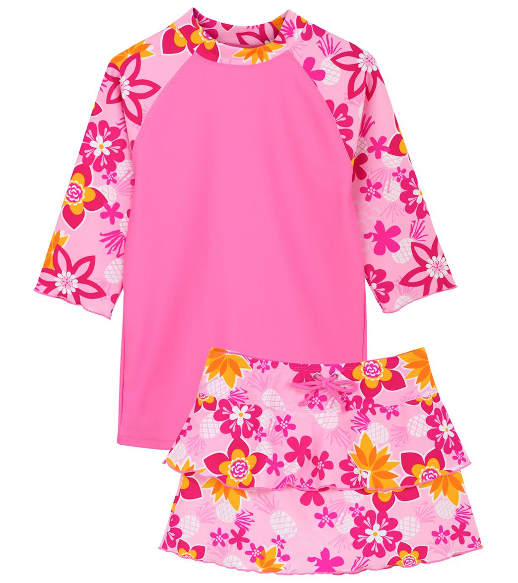 Tuga Girls' Tropical Punch Breeze 3 Piece Rash Guard Set Toddler/Little/Big Kid - Agata 2/3 Yrs Size Years - Swimoutlet.com