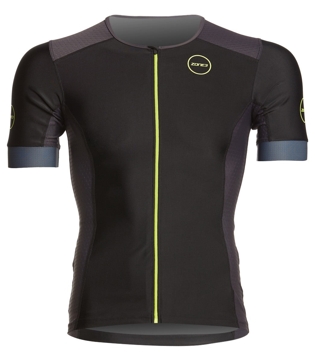 Zone3 Men's Aquaflo Plus Short Sleeve Shirt Tri Top - Black/Grey/Neon Green Small - Swimoutlet.com