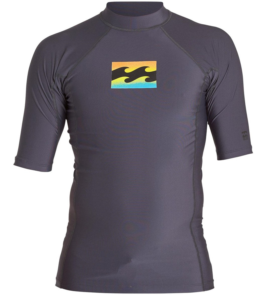 Billabong Boys' All Day Wave Performance Fit Short Sleeve Rash Guard - Charcoal 2 Nylon/Spandex - Swimoutlet.com