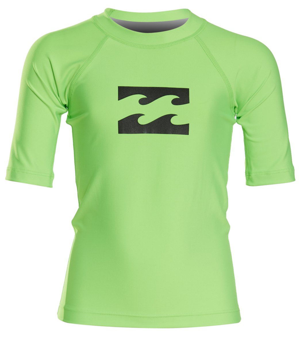 Billabong Boys' All Day Wave Performance Fit Short Sleeve Rash Guard - Neo Green 2 Nylon/Spandex - Swimoutlet.com