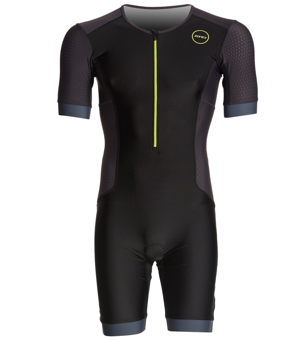 Zone3 Men's Aquaflo Plus Short Sleeve Shirt Trisuit - Black/Grey/Neon Green Medium - Swimoutlet.com