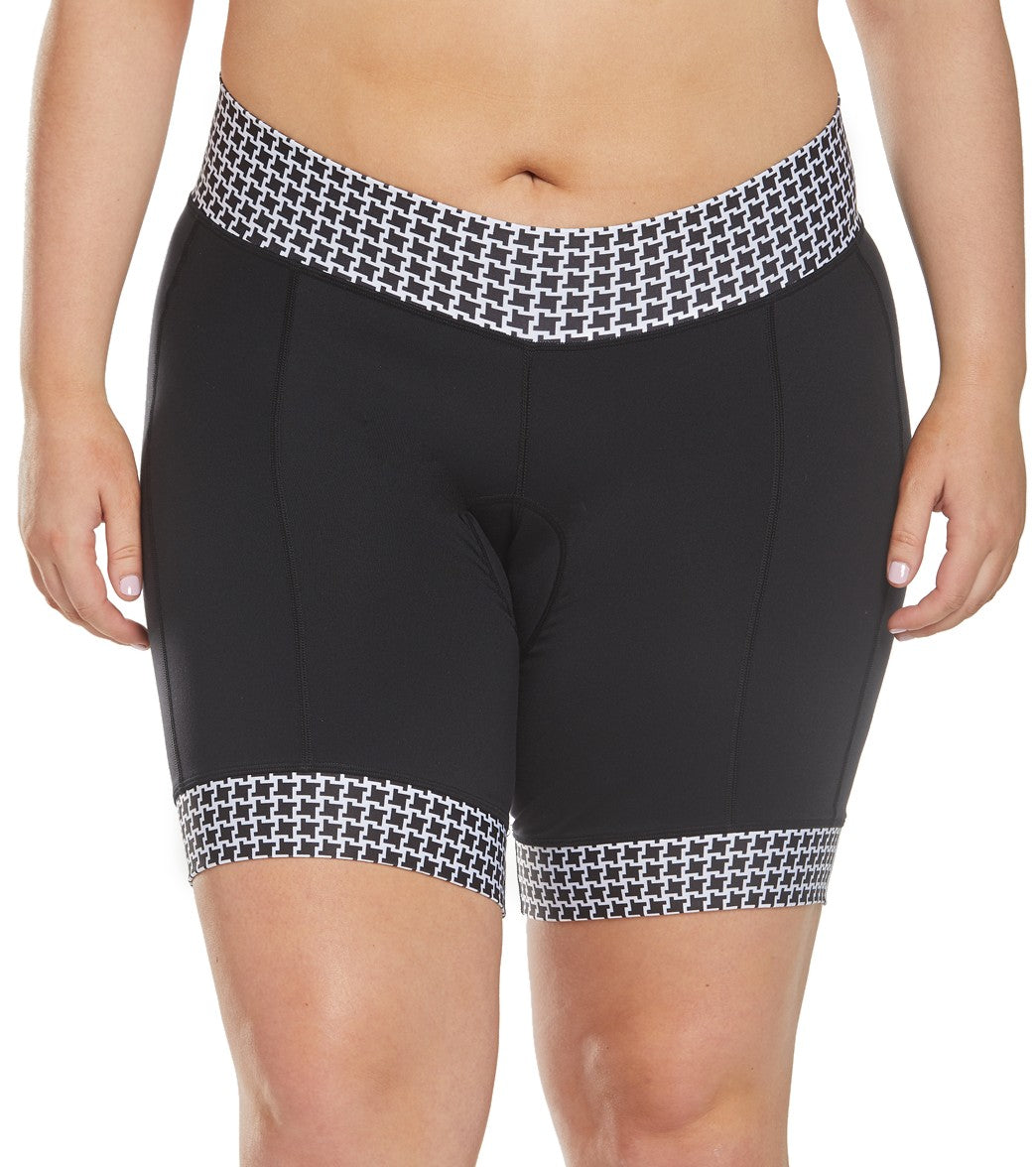 Shebeest Women's Ultimo Plus Size Cycling Short - Dog's Tooth Black White 2X - Swimoutlet.com