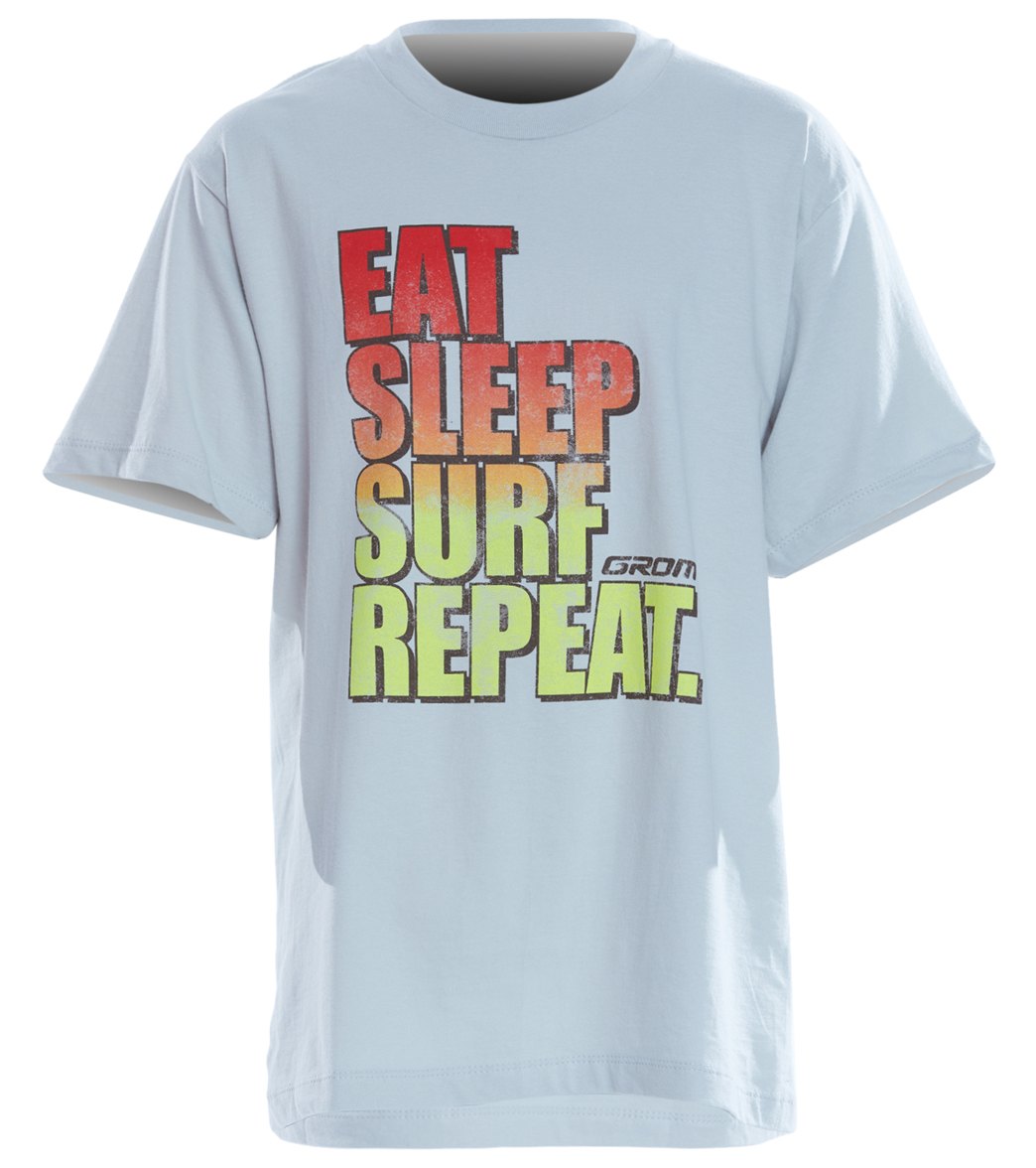 Grom Boys' Eat Sleep Repeat Tee Shirt - Silver Large 10-12 Cotton - Swimoutlet.com