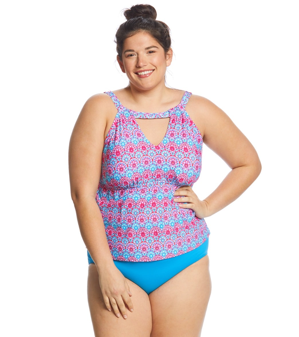 Sunsets Curve Plus Size Stained Glass Hannah High Neck Tankini Top C/D Cup - 18C/D - Swimoutlet.com