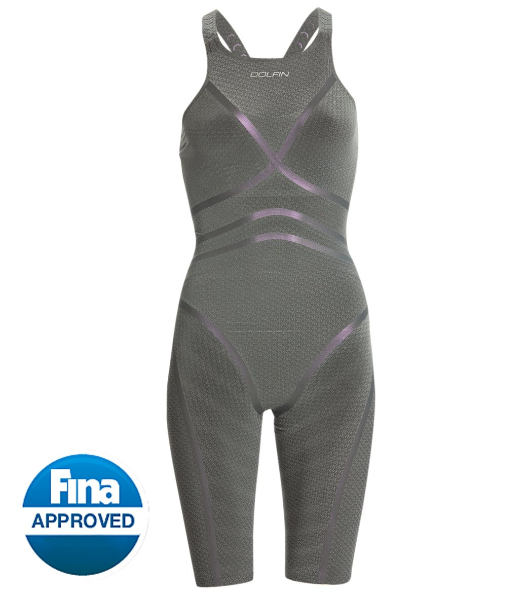 Dolfin Women's Lightstrike Black Tight Leg Closed Back Tech Suit Swimsuit - Silver 26L Nylon/Polyester/Spandex - Swimoutlet.com