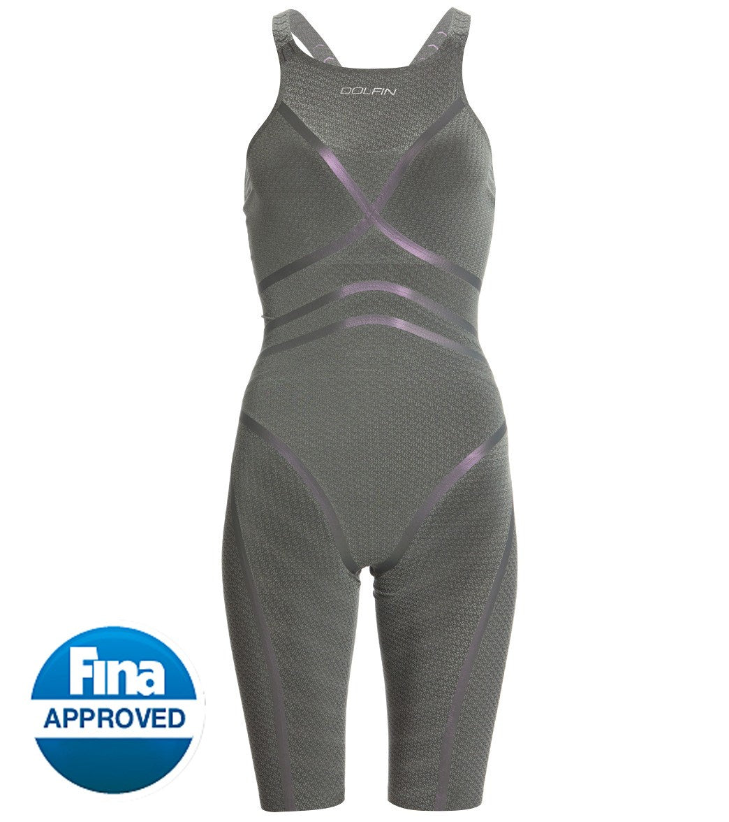 Dolfin Women's Lightstrike Bonded Closed Back Regular Chestregular Torso Tight Leg Tech Suit Swimsuit - Silver 24 Nylon/Polyester/Spandex