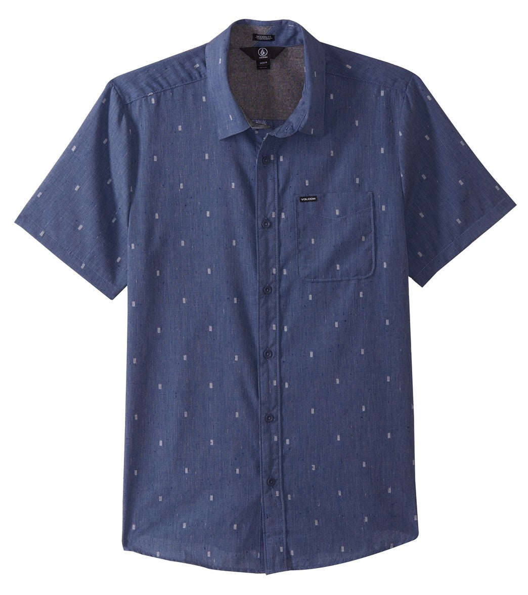 Volcom Men's Gladstone Short Sleeve Shirt - Deep Blue Small Cotton/Polyester - Swimoutlet.com