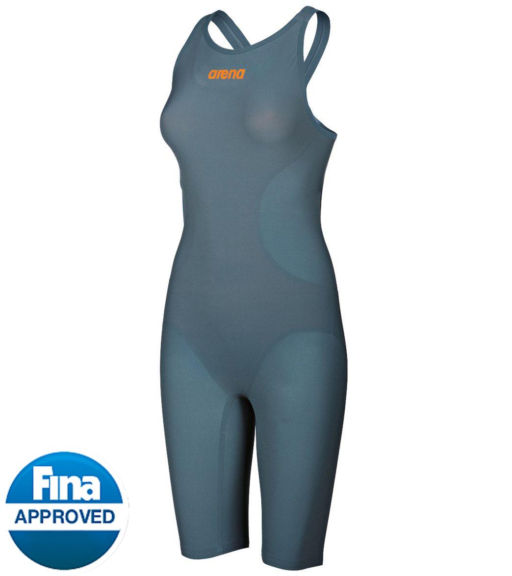 Arena Women's Powerskin R-Evo One Open Back Tech Suit Swimsuit - Grey-Bright Orange 30 Grey/Bright Elastane/Polyamide - Swimoutlet.com