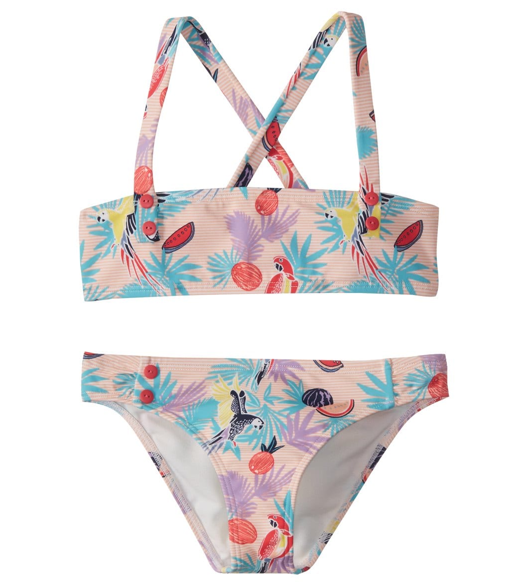 Roxy Girls' Vintage Tropical Bandeau Swimwear Set - Peach Parrots Island 3T Elastane/Nylon/Polyamide - Swimoutlet.com