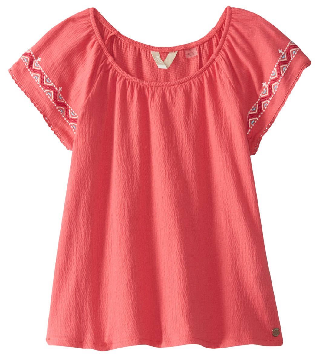 Roxy Girls' Loving Arms Boho Short Ruffled Sleeve Shirt Toddler/Little/Big Kid - Rouge Red 6 Kid Cotton/Polyester/Elastane - Swimoutlet.com