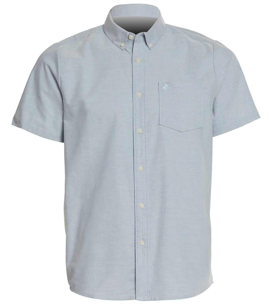 Volcom Men's Everett Oxford Short Sleeve Shirt - Wrecked Indigo Small Cotton/Elastane/Polyester - Swimoutlet.com