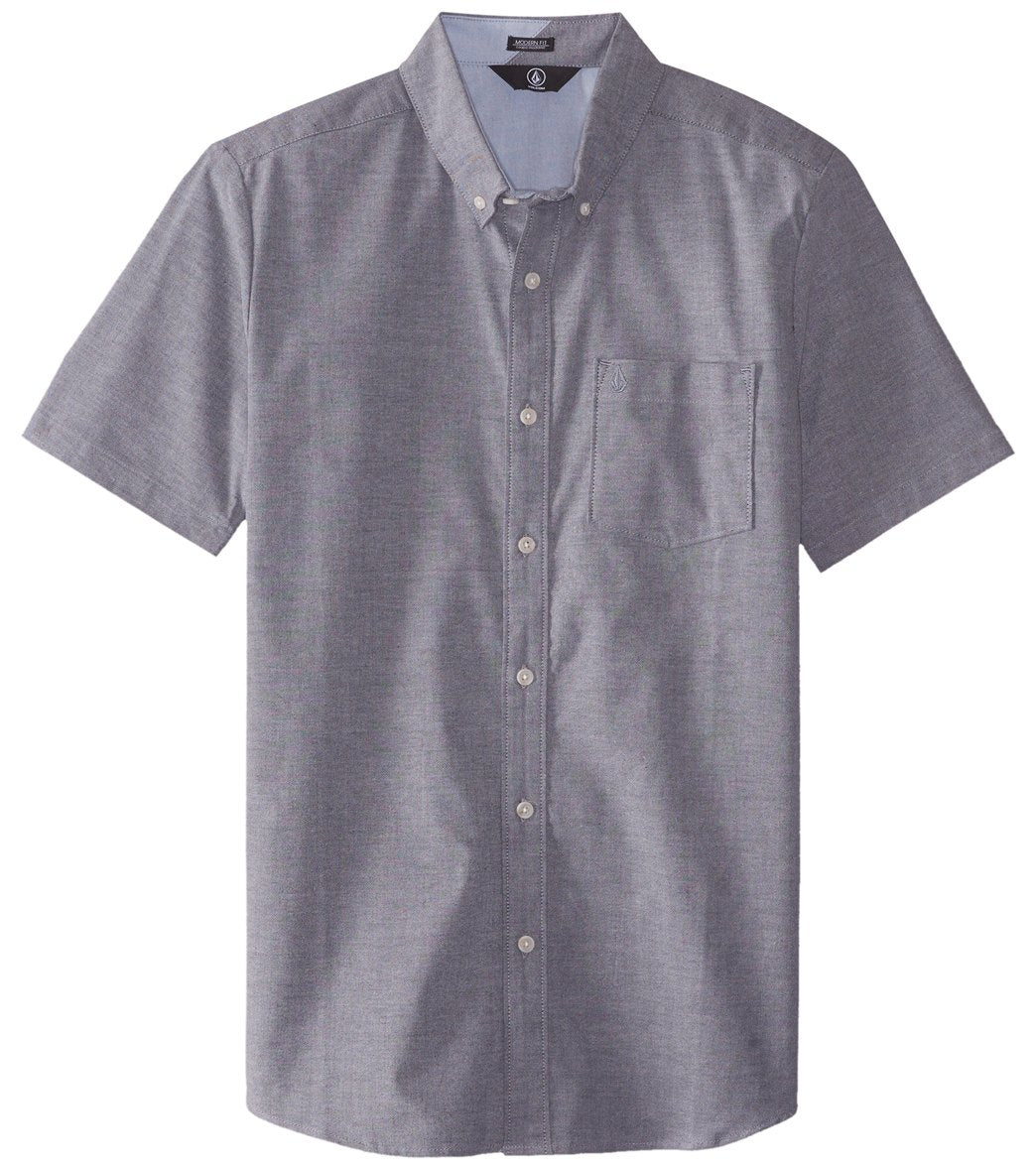 Volcom Men's Everett Oxford Short Sleeve Shirt - Black Small Cotton/Elastane/Polyester - Swimoutlet.com