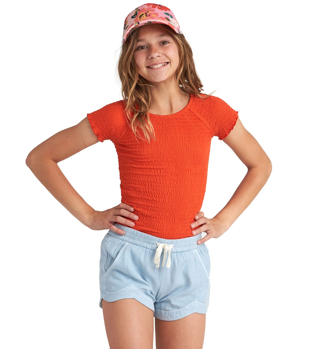 Billabong Girls' Mad For You Woven Shorts - Chambray X-Small 5/6 Cotton - Swimoutlet.com