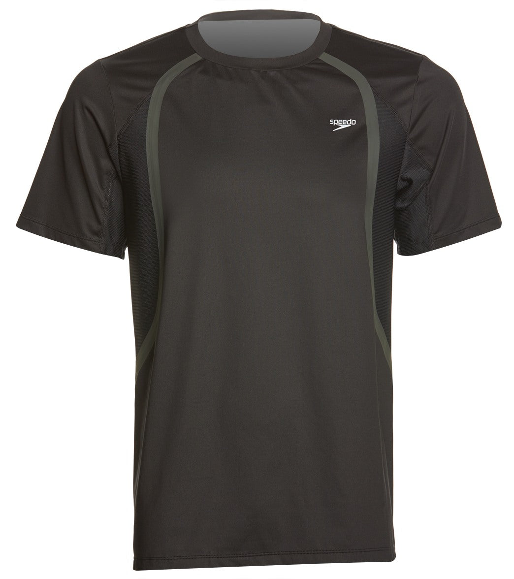 Speedo Men's Short Sleeve Althetic Tee Shirt - Black Medium Size Medium Polyester/Spandex - Swimoutlet.com