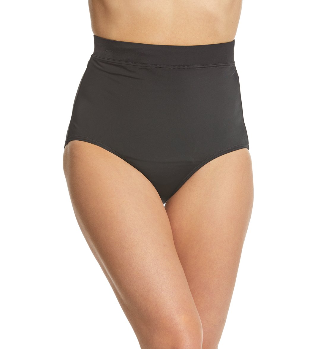 Chlorine Resistant Plain Black High Waisted Bikini Bottoms