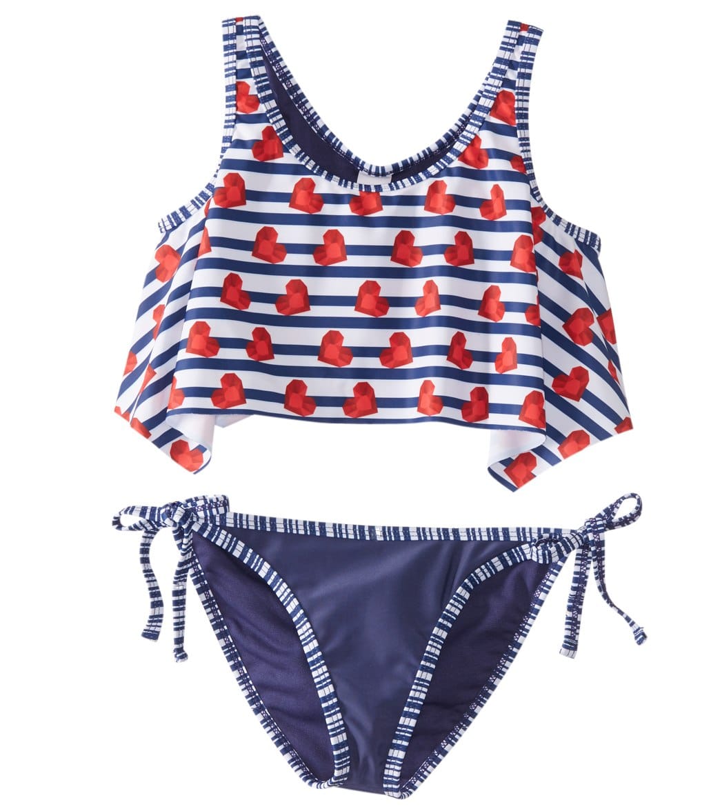 Limeapple Girls' Modern Love Printed Handkerchief Bikini Set Big Kid - Navy 4 - Swimoutlet.com