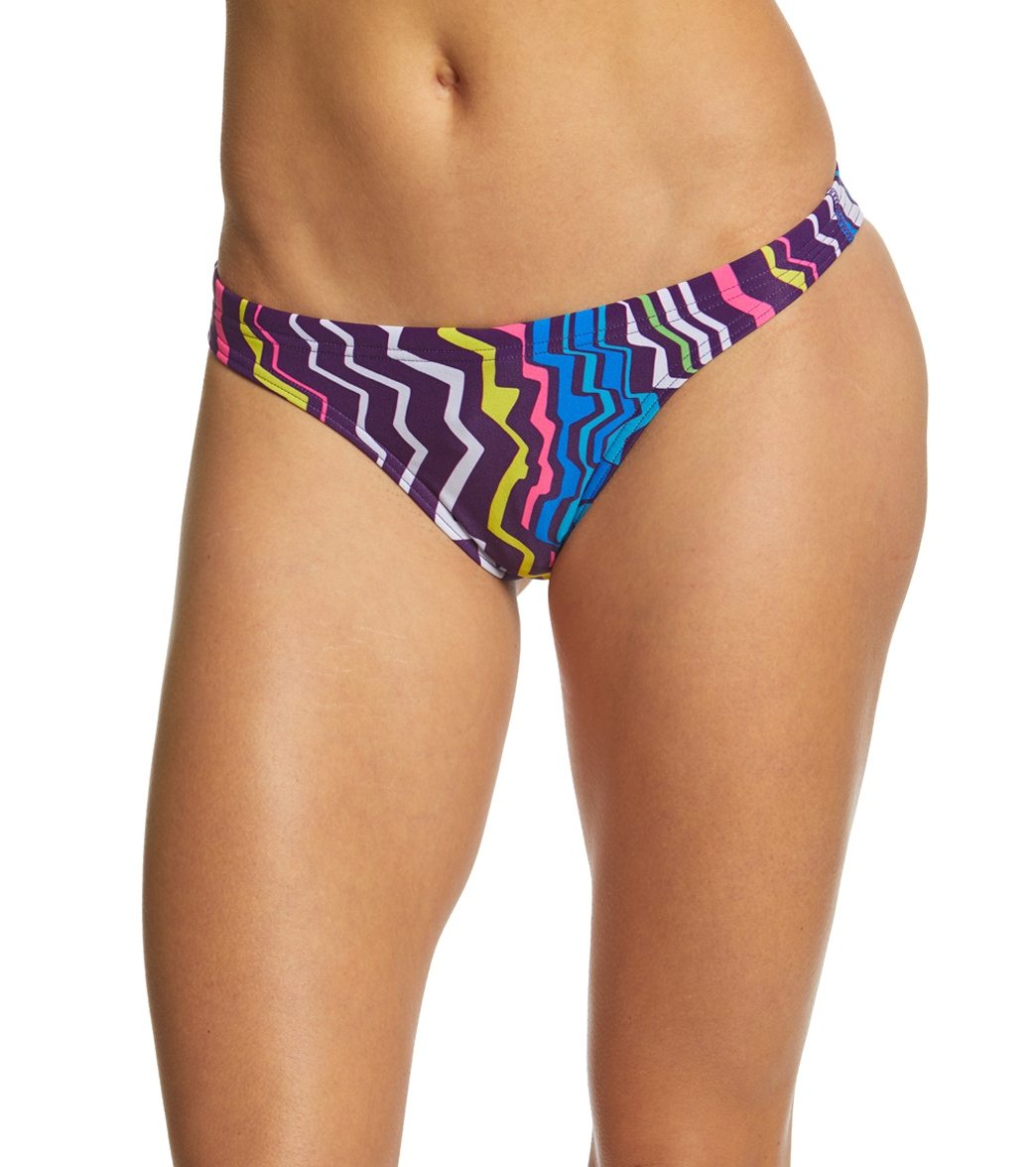 Arena Women's Zig Zag Maxlife Bikini Bottom - Purple/Leaf 26 Polyester - Swimoutlet.com