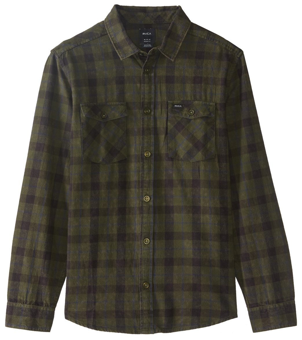 Rvca Men's Treets Long Sleeve Shirt - Dark Military X-Small Cotton - Swimoutlet.com