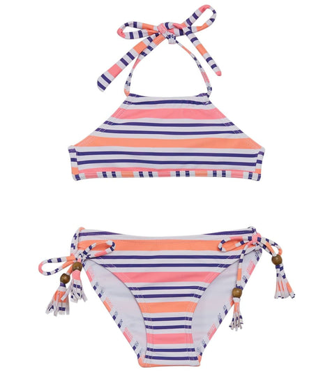 Snapper Rock Girls' Neon Stripe Halter Bikini Set (Toddler, Little Kid ...