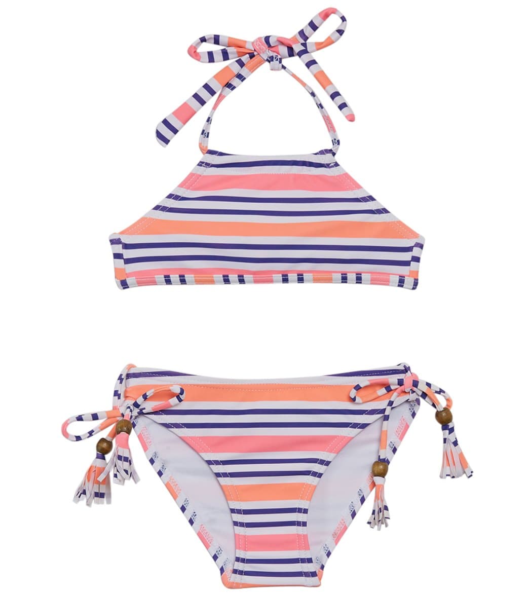 Snapper Rock Girls' Neon Stripe Halter Bikini Set Toddler/Little/Big Kid - Purple/Pink 4 - Swimoutlet.com