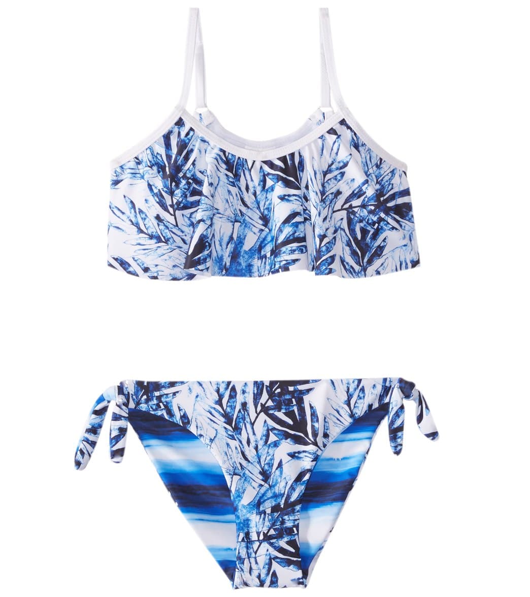 Snapper Rock Girls' Ombre Leaf Flounce Bikini Set Toddler/Little/Big Kid - Blue/White 2 - Swimoutlet.com