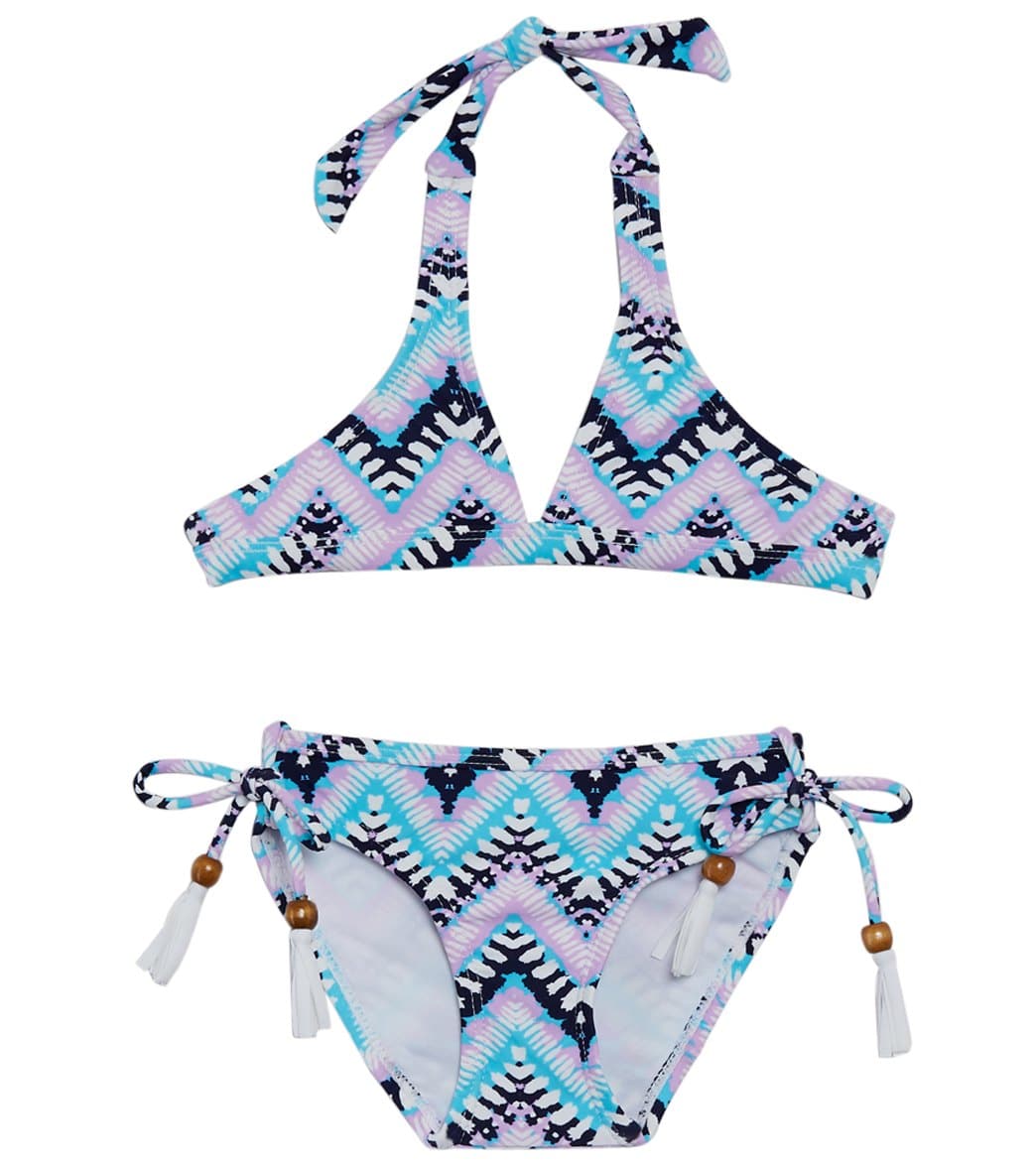 Snapper Rock Girls' Boho Classic Bikini Set Toddler/Little/Big Kid - Navy/Purple 3 - Swimoutlet.com