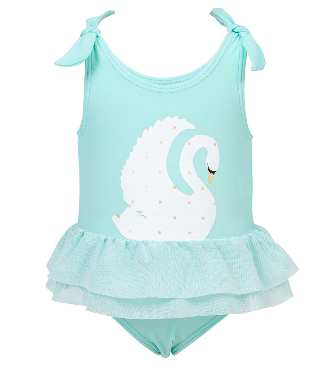 Snapper Rock Girls' Swan Tulle Skirt Swimsuit Baby - Mint/White 12-18Mo Size 12-18 Months - Swimoutlet.com