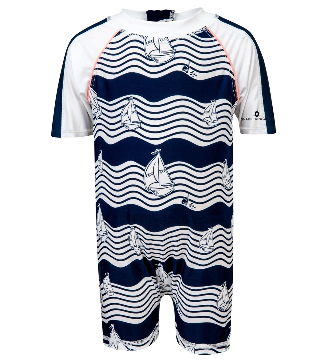 Snapper Rock Boys' Short Sleeve Sunsuit Baby - Navy/White/Multi 6M-12M - Swimoutlet.com