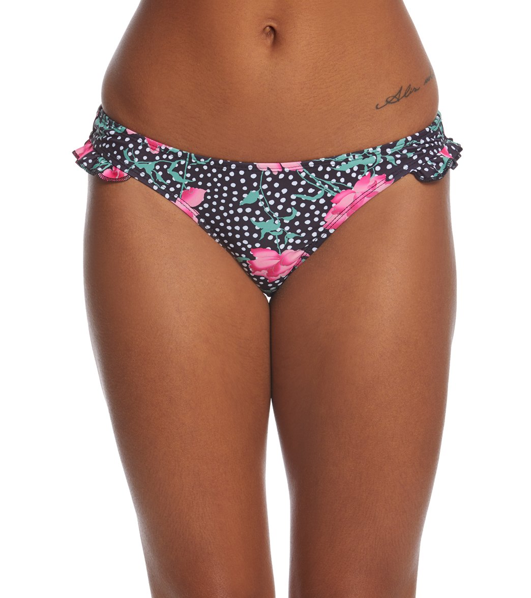 Motel Sakila Ruffle Floral Hipster Bikini Bottom - Paradise Polka Large - Swimoutlet.com