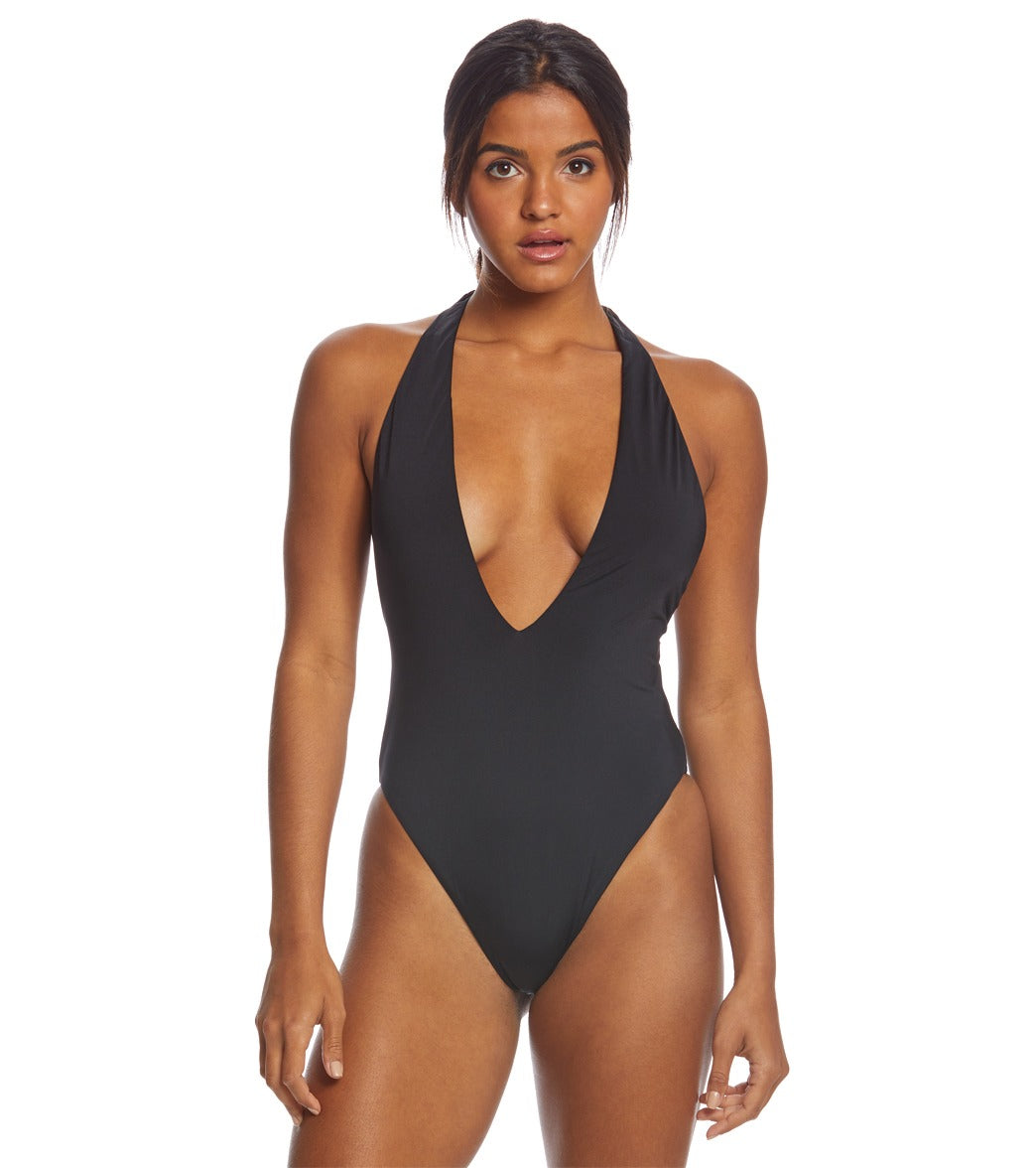 Bikini Lab Solid Racerback One Piece Swimsuit - Black X-Small - Swimoutlet.com