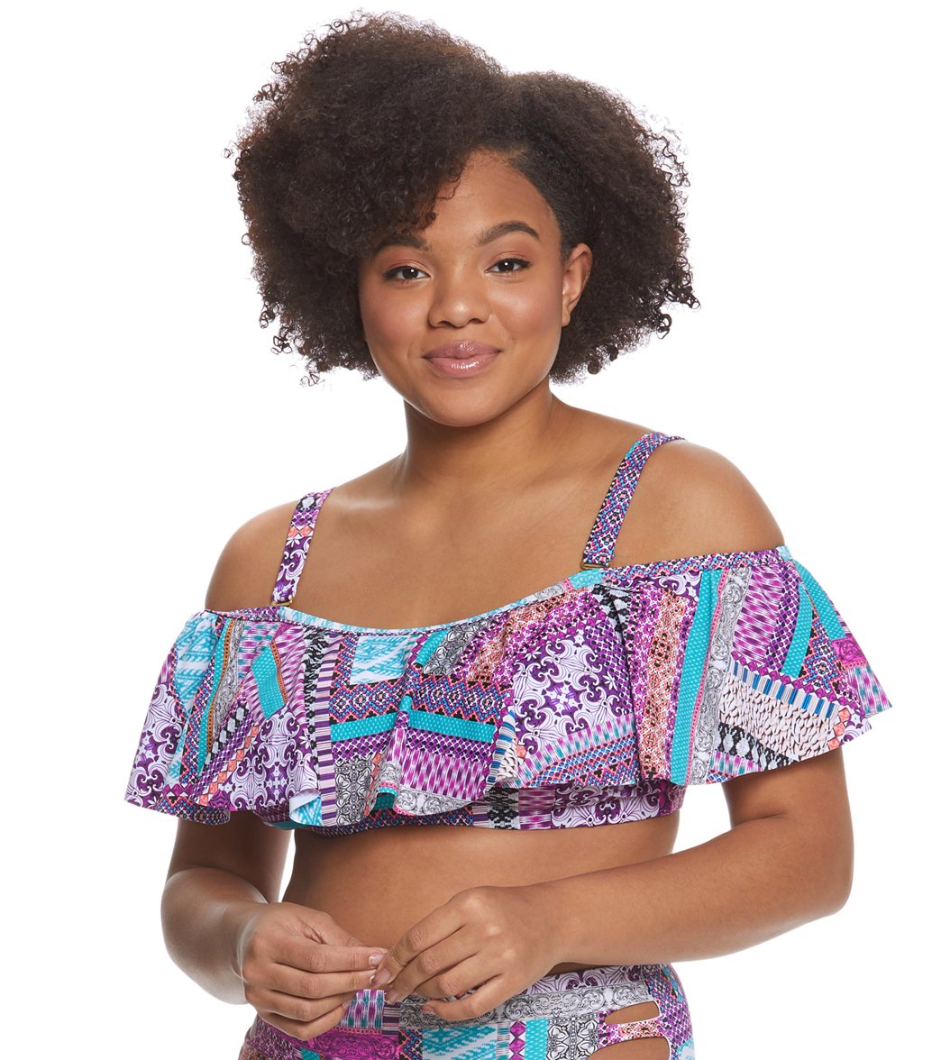 Raisins Curve Plus Size Sweet Surrender Tortuga Flounce Bikini Top - Multi 24 - Swimoutlet.com