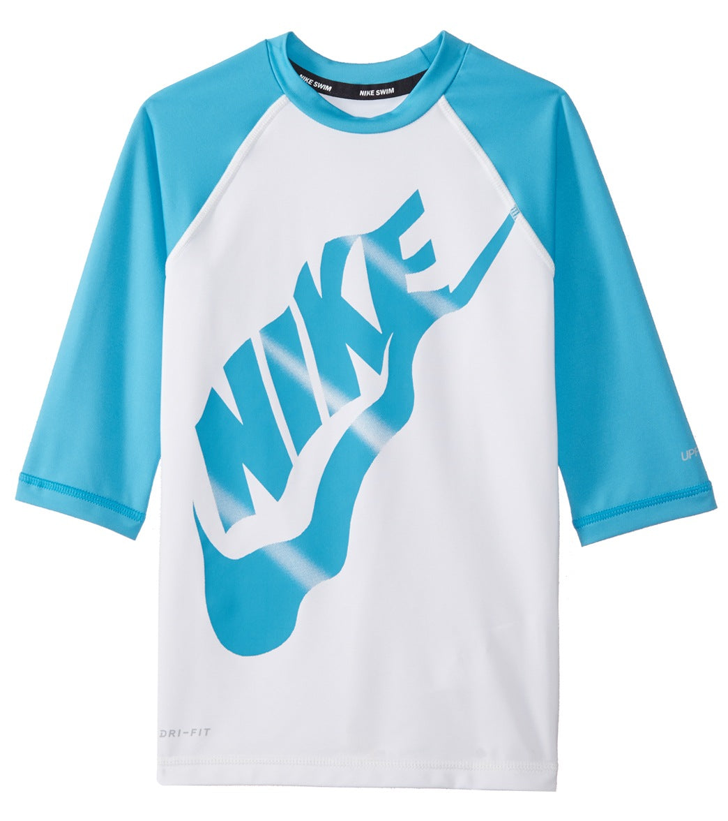 Nike Girls' Swim Half Sleeve Rash Guard Big Kid - Lt. Blue Fury Large Lt Size Large - Swimoutlet.com